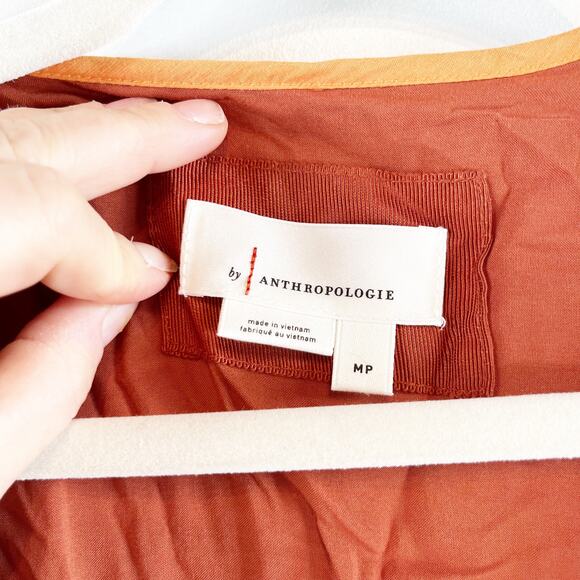 Anthropologie The Mimi Flutter-Sleeve Tipped Maxi Dress Rust Medium Petite - Picture 3 of 6